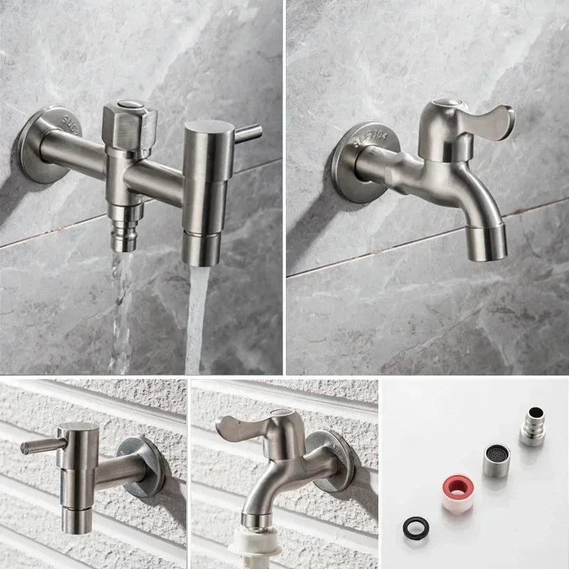 Wall-Mounted Faucet Stainless Steel 304 G1/2 & Flexible Hose