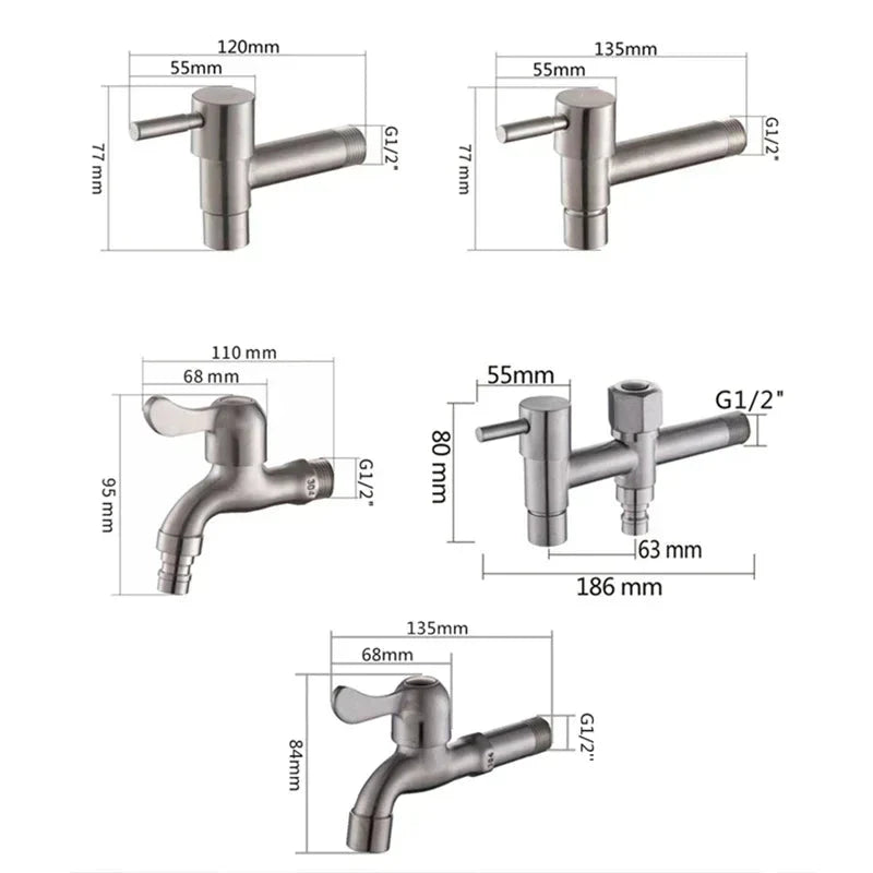 Wall-Mounted Faucet Stainless Steel 304 G1/2 & Flexible Hose
