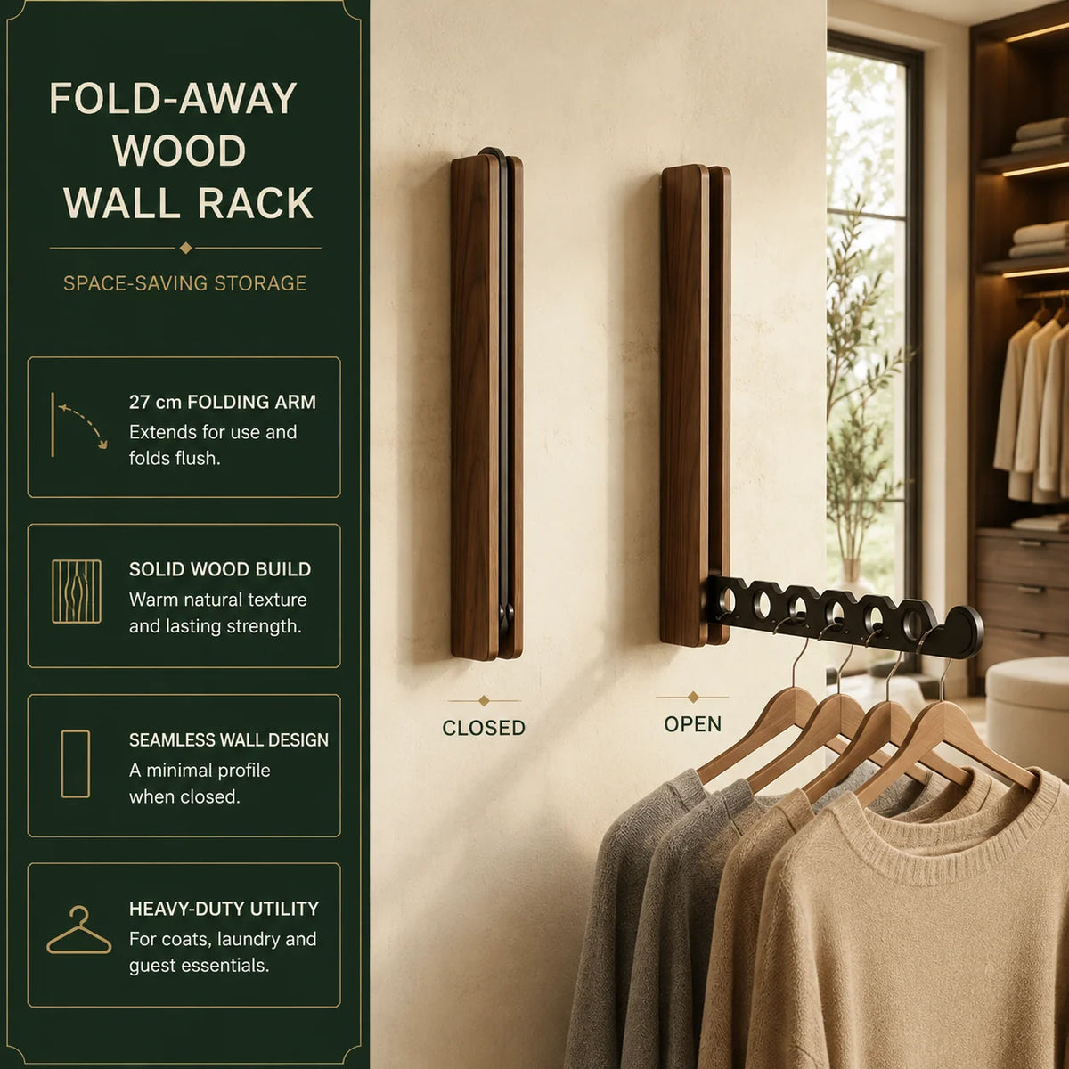 Wall-Mounted Folding Hanger Rail Space-Saving