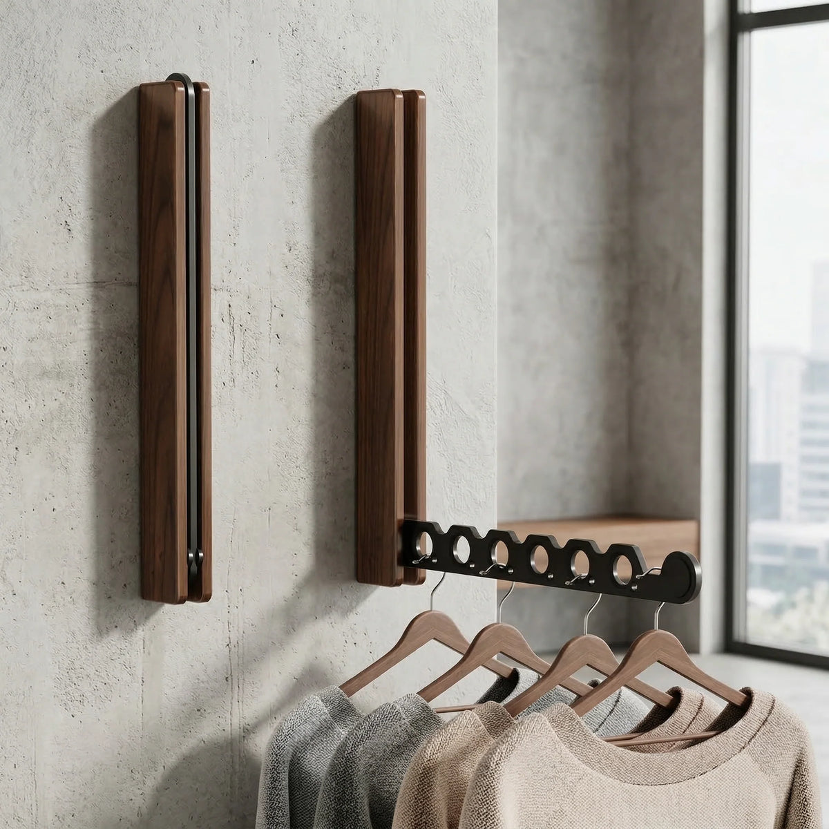 Wall-Mounted Folding Hanger Rail Space-Saving