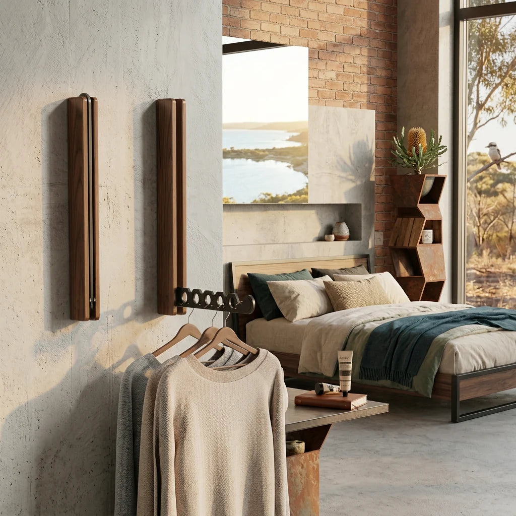 Wall-Mounted Folding Hanger Rail Space-Saving