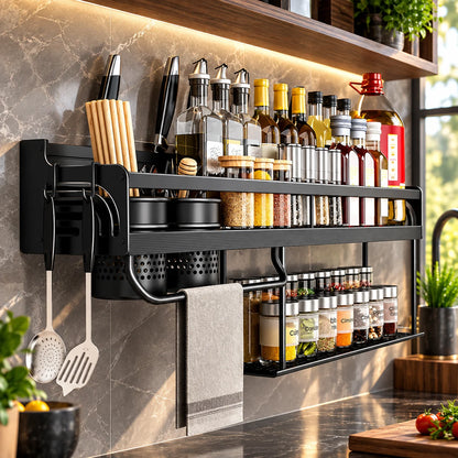 Wall-Mounted Kitchen Rack No-Drill Stainless Steel Knife Slots