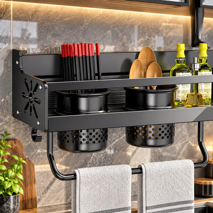 Wall-Mounted Kitchen Rack No-Drill Stainless Steel Knife Slots