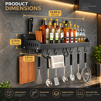Wall-Mounted Kitchen Rack No-Drill Stainless Steel Knife Slots