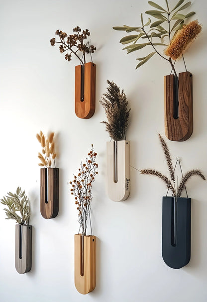 Wall Planter Set Natural Pine Wood Space-Saving 7 Holders