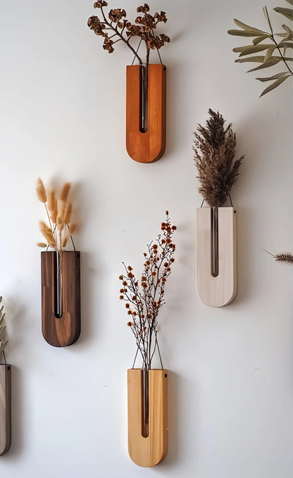 Wall Planter Set Natural Pine Wood Space-Saving 7 Holders