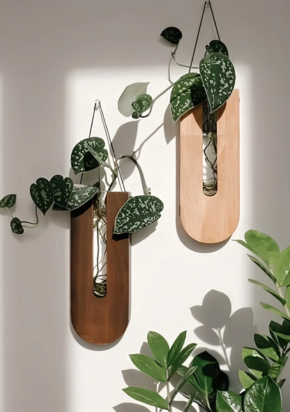 Wall Planter Set Natural Pine Wood Space-Saving 7 Holders