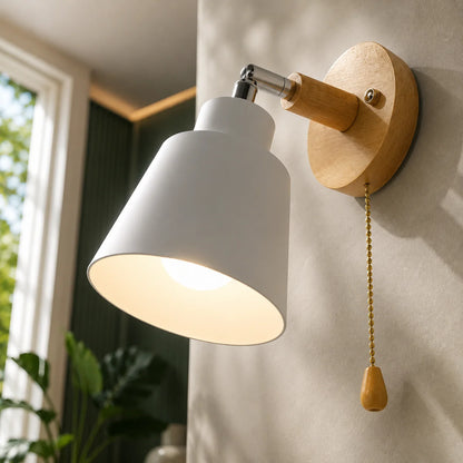 Wall Sconce 180° Rotating Metal Shade & Wood Backplate