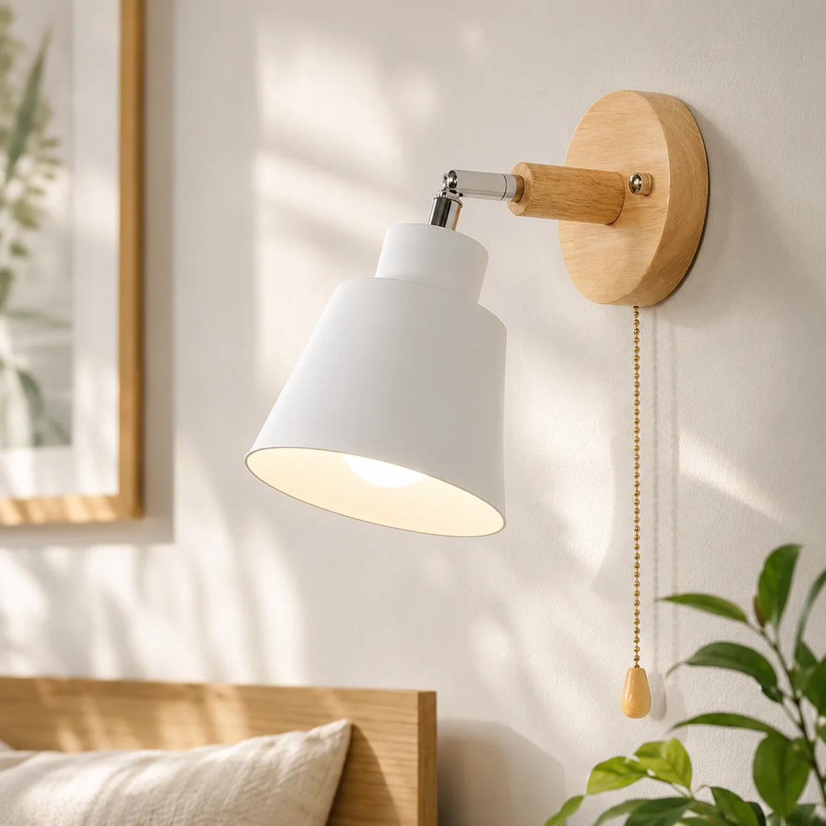 Wall Sconce 180° Rotating Metal Shade & Wood Backplate