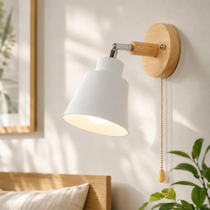 Wall Sconce 180° Rotating Metal Shade & Wood Backplate