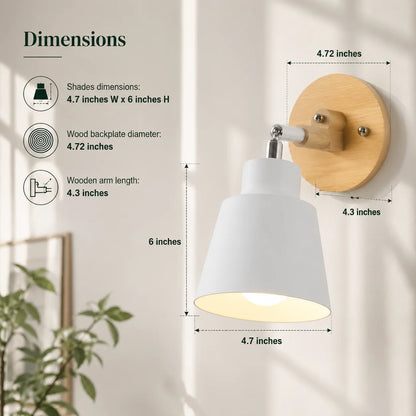 Wall Sconce 180° Rotating Metal Shade & Wood Backplate