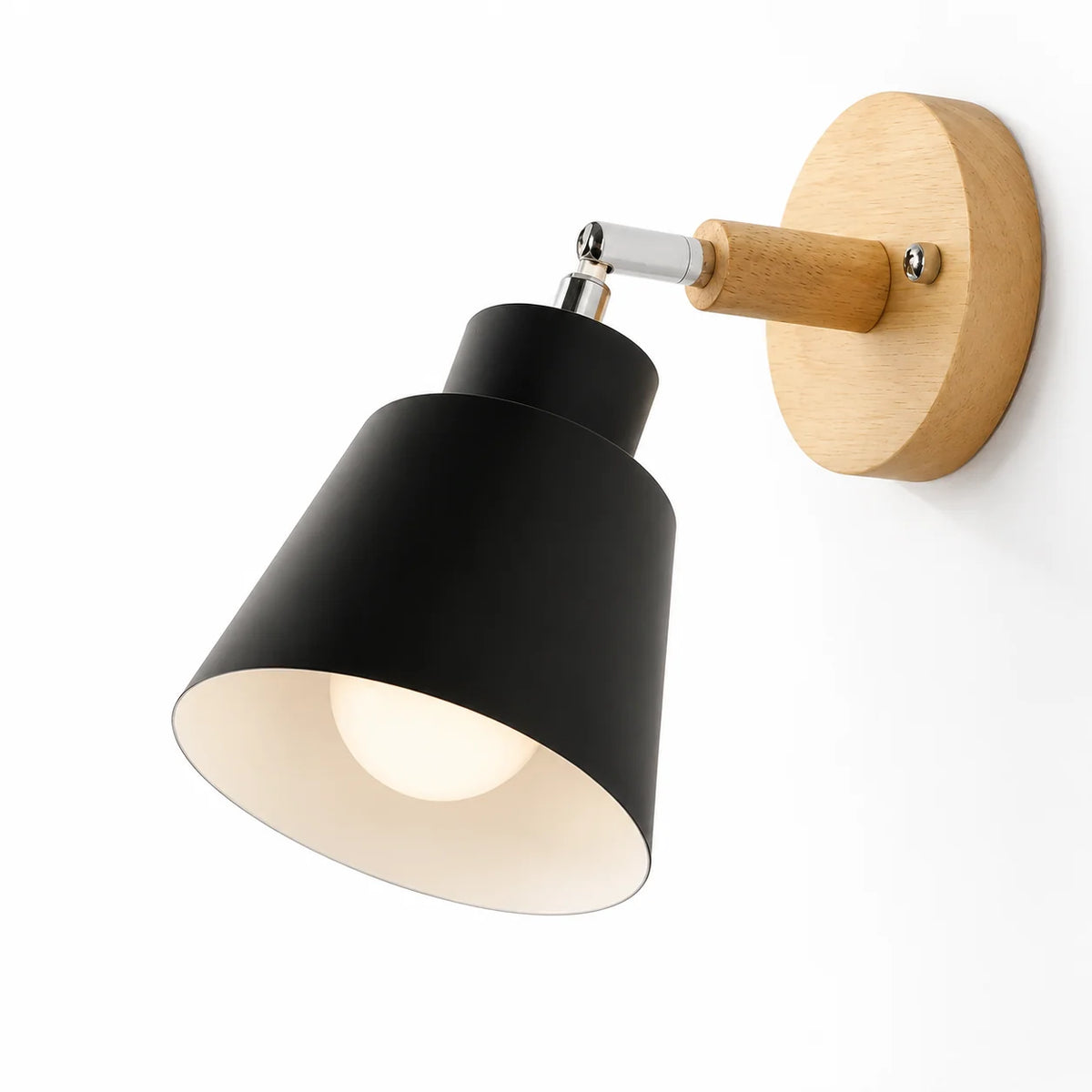 Wall Sconce 180° Rotating Metal Shade & Wood Backplate