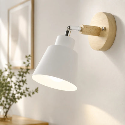 Wall Sconce 180° Rotating Metal Shade & Wood Backplate