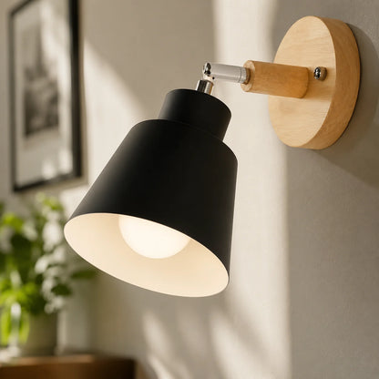Wall Sconce 180° Rotating Metal Shade & Wood Backplate