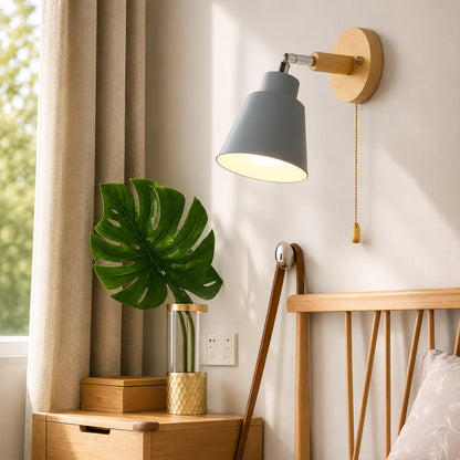 Wall Sconce 180° Rotating Metal Shade & Wood Backplate