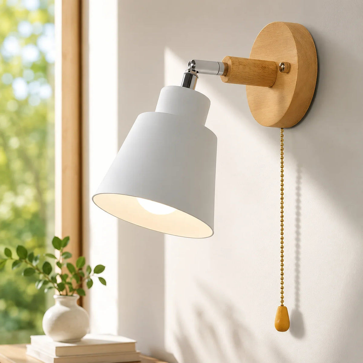 Wall Sconce 180° Rotating Metal Shade & Wood Backplate
