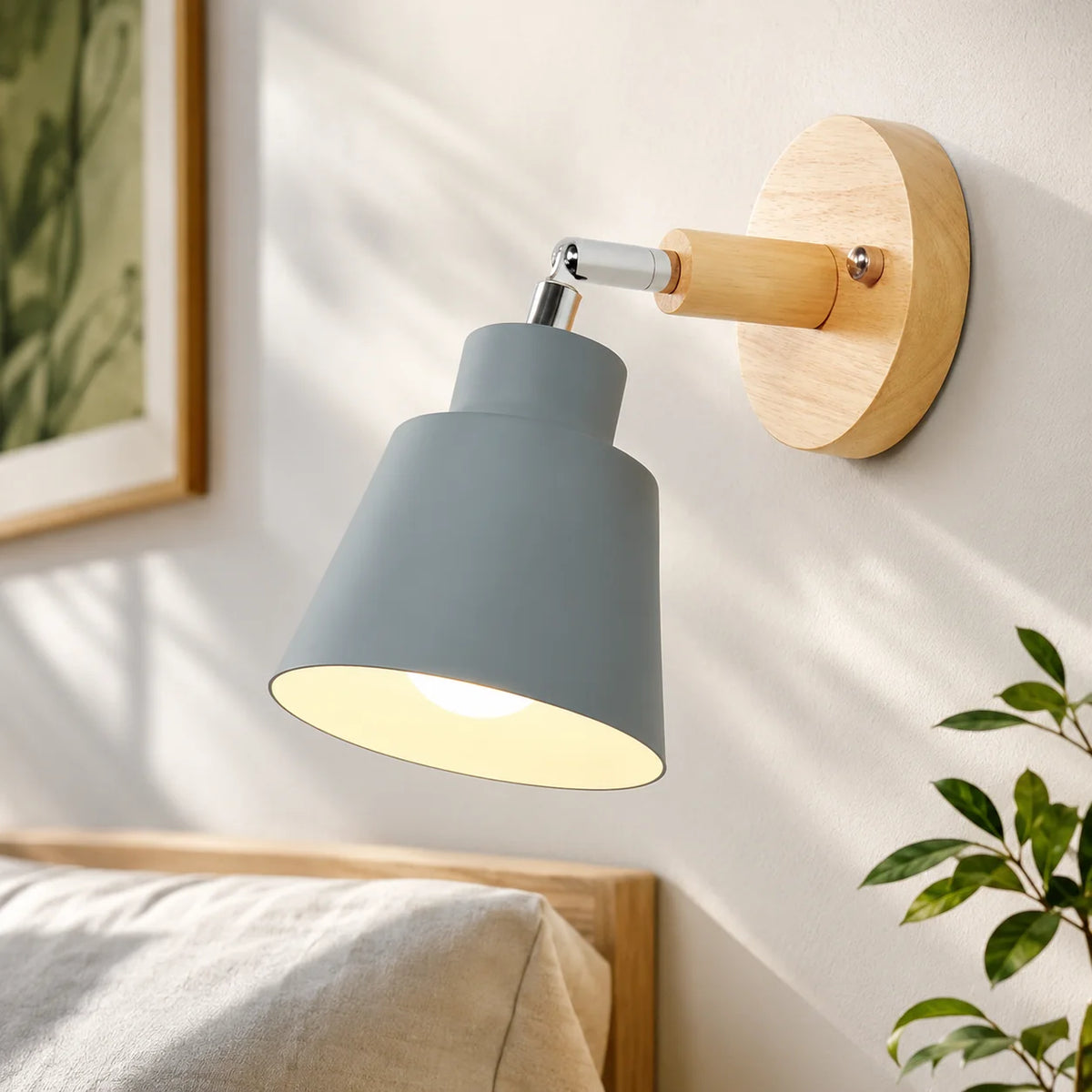 Wall Sconce 180° Rotating Metal Shade & Wood Backplate