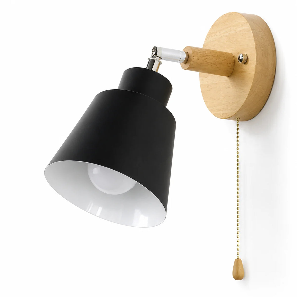 Wall Sconce 180° Rotating Metal Shade & Wood Backplate
