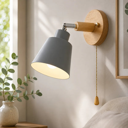 Wall Sconce 180° Rotating Metal Shade & Wood Backplate