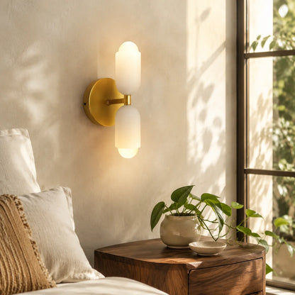 Wall Sconce Double Frosted Globes Plug-In & Hardwired