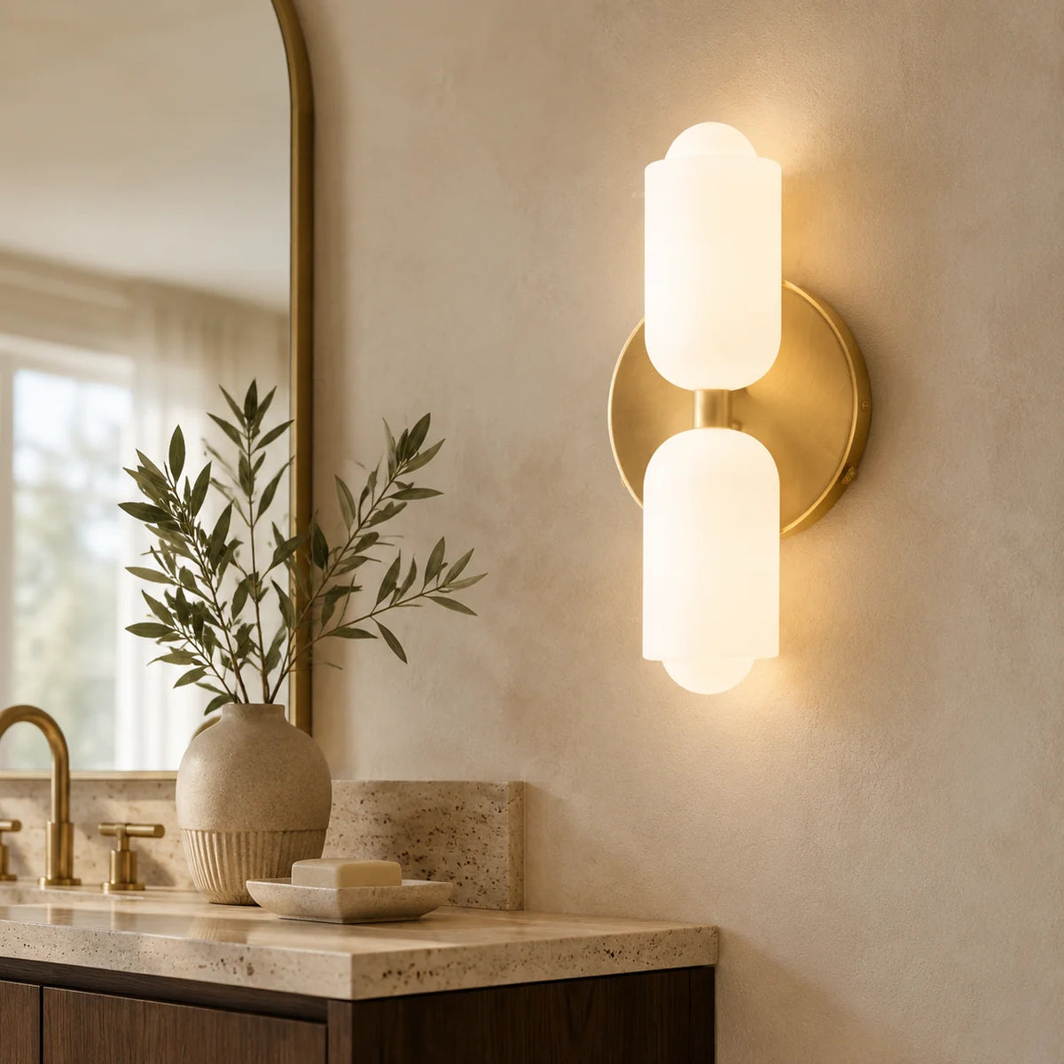 Wall Sconce Double Frosted Globes Plug-In & Hardwired
