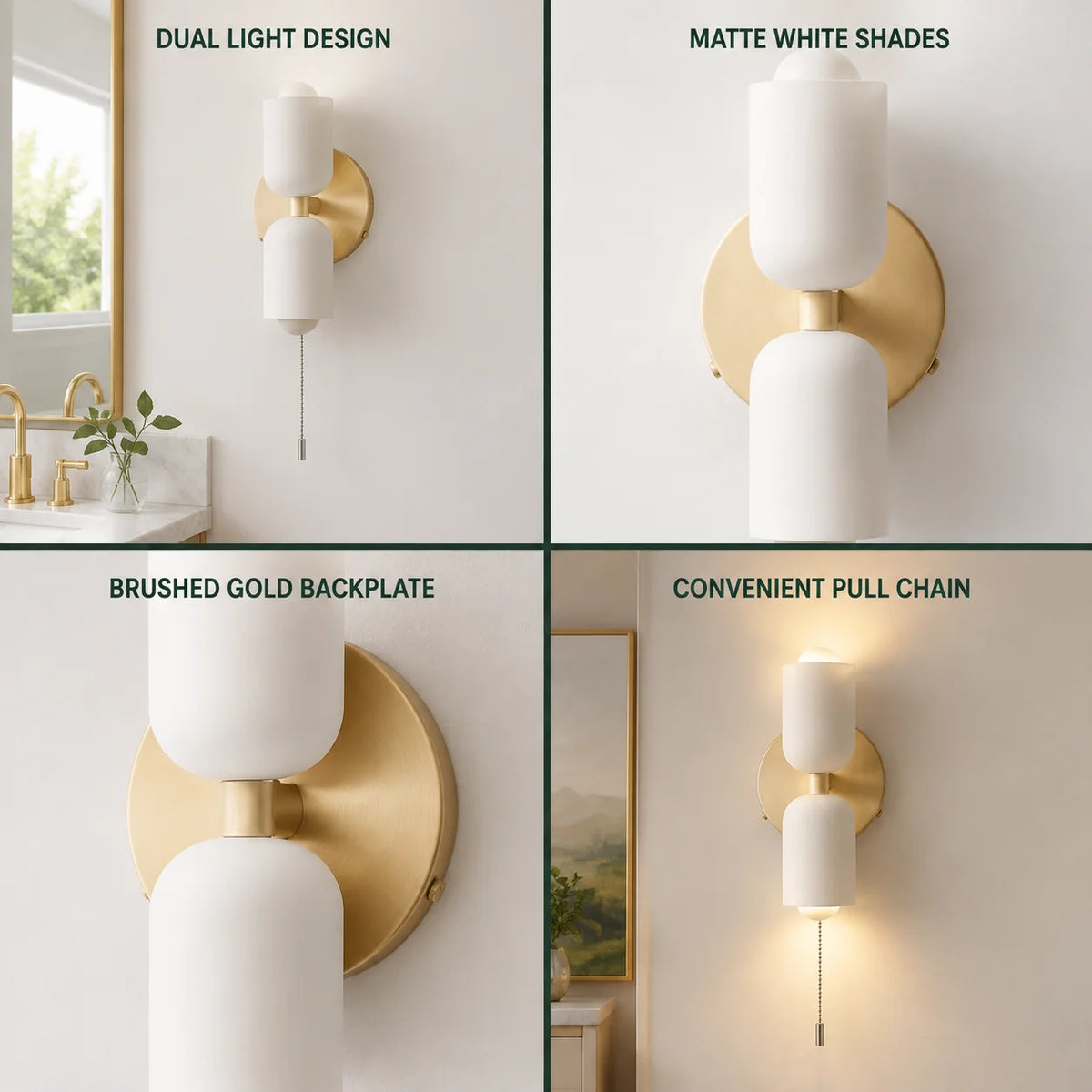 Wall Sconce Double Frosted Globes Plug-In & Hardwired