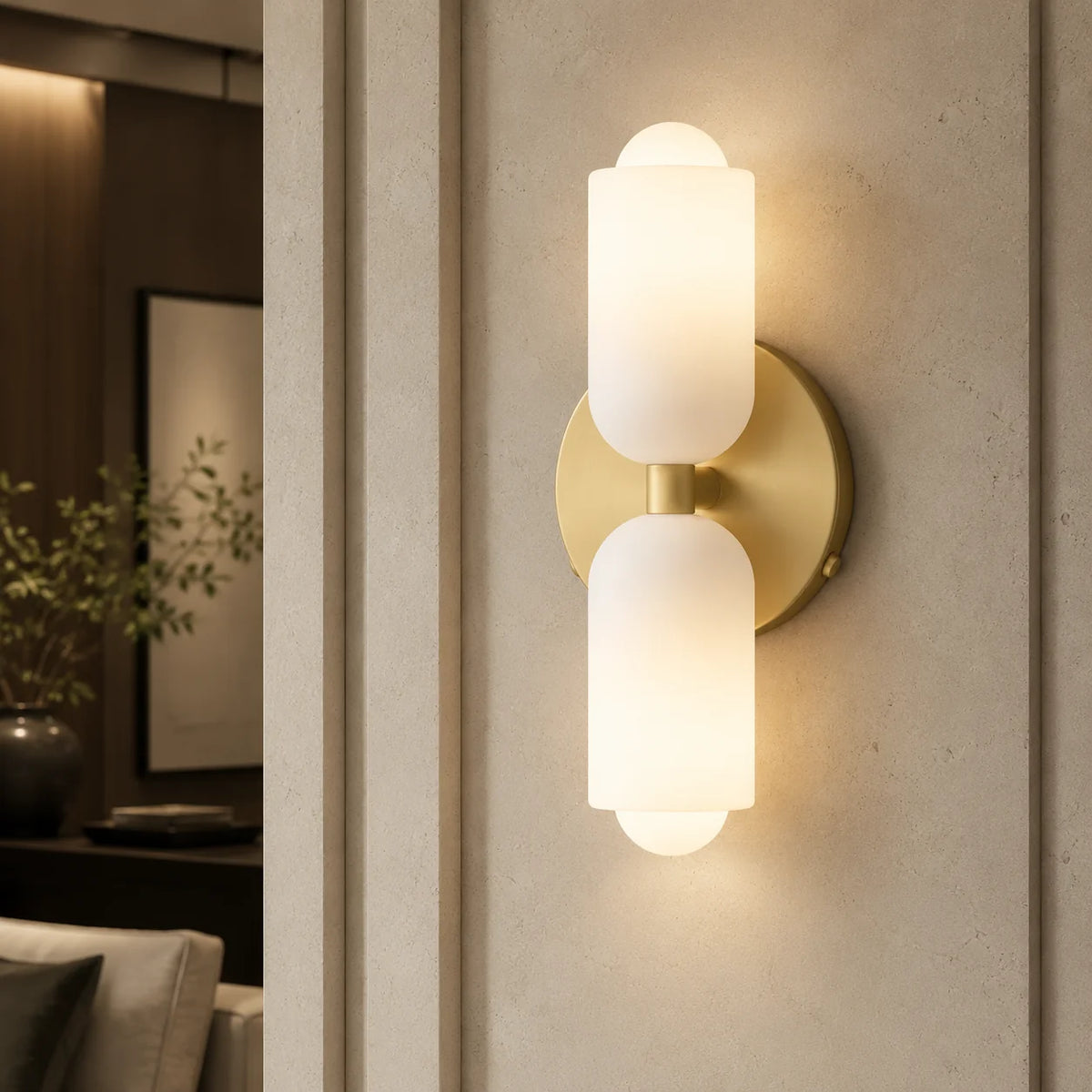 Wall Sconce Double Frosted Globes Plug-In & Hardwired