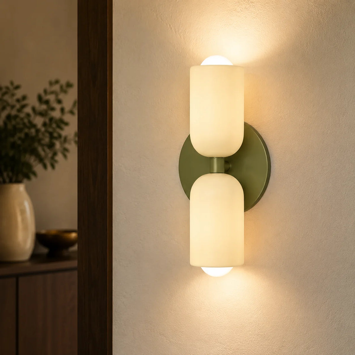 Wall Sconce Double Frosted Globes Plug-In & Hardwired