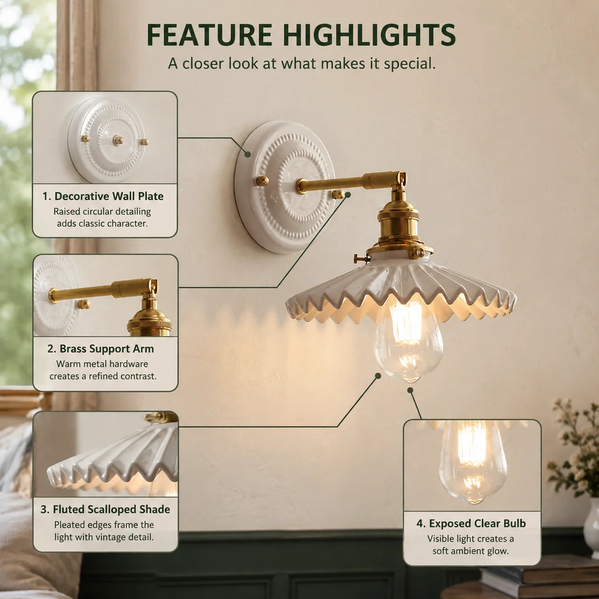Wall Sconce Glazed Ceramic & Brass Hardwired
