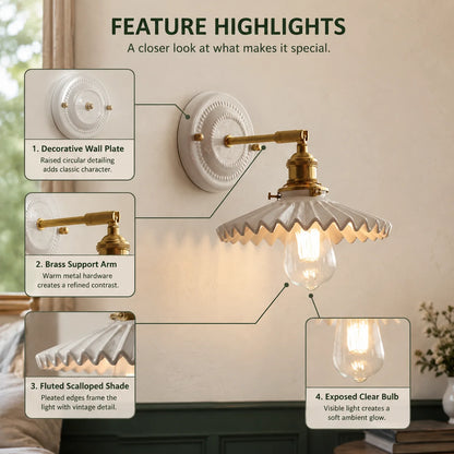 Wall Sconce Glazed Ceramic & Brass Hardwired