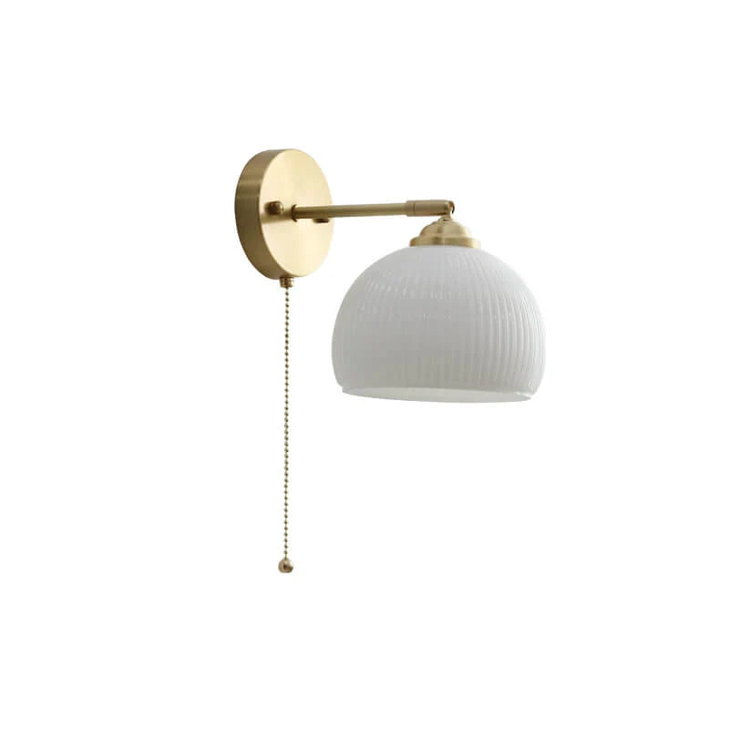 Wall Sconce Hardwired Pull Chain Ribbed White Glass
