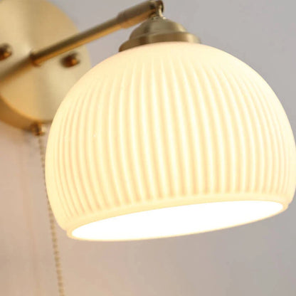 Wall Sconce Hardwired Pull Chain Ribbed White Glass