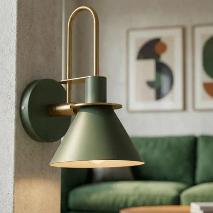 Wall Sconce Metal Cone Shade Curved Arm Downward Focused