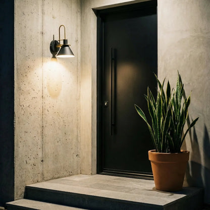Wall Sconce Metal Cone Shade Curved Arm Downward Focused