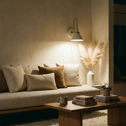Wall Sconce Metal Cone Shade Curved Arm Downward Focused