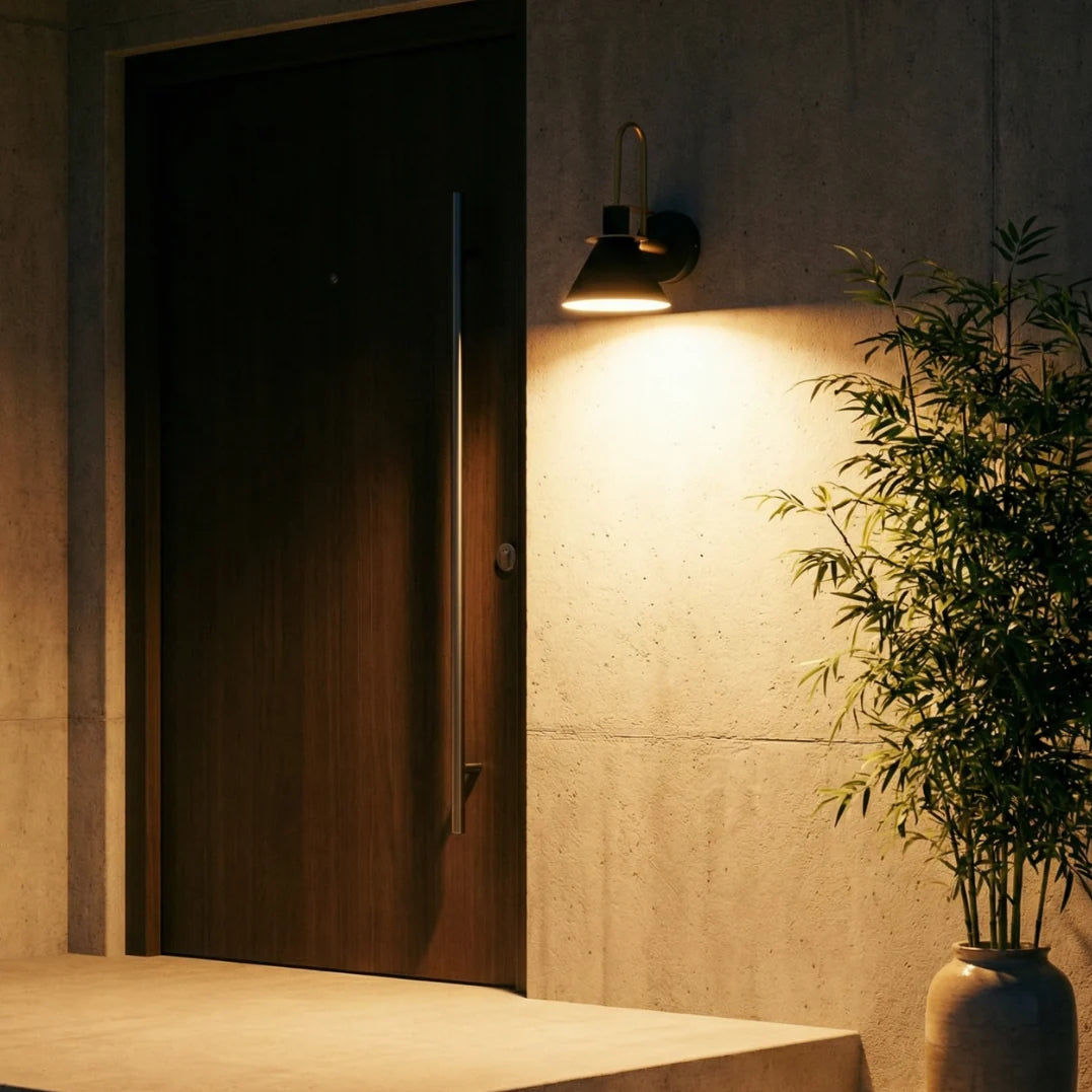 Wall Sconce Metal Cone Shade Curved Arm Downward Focused