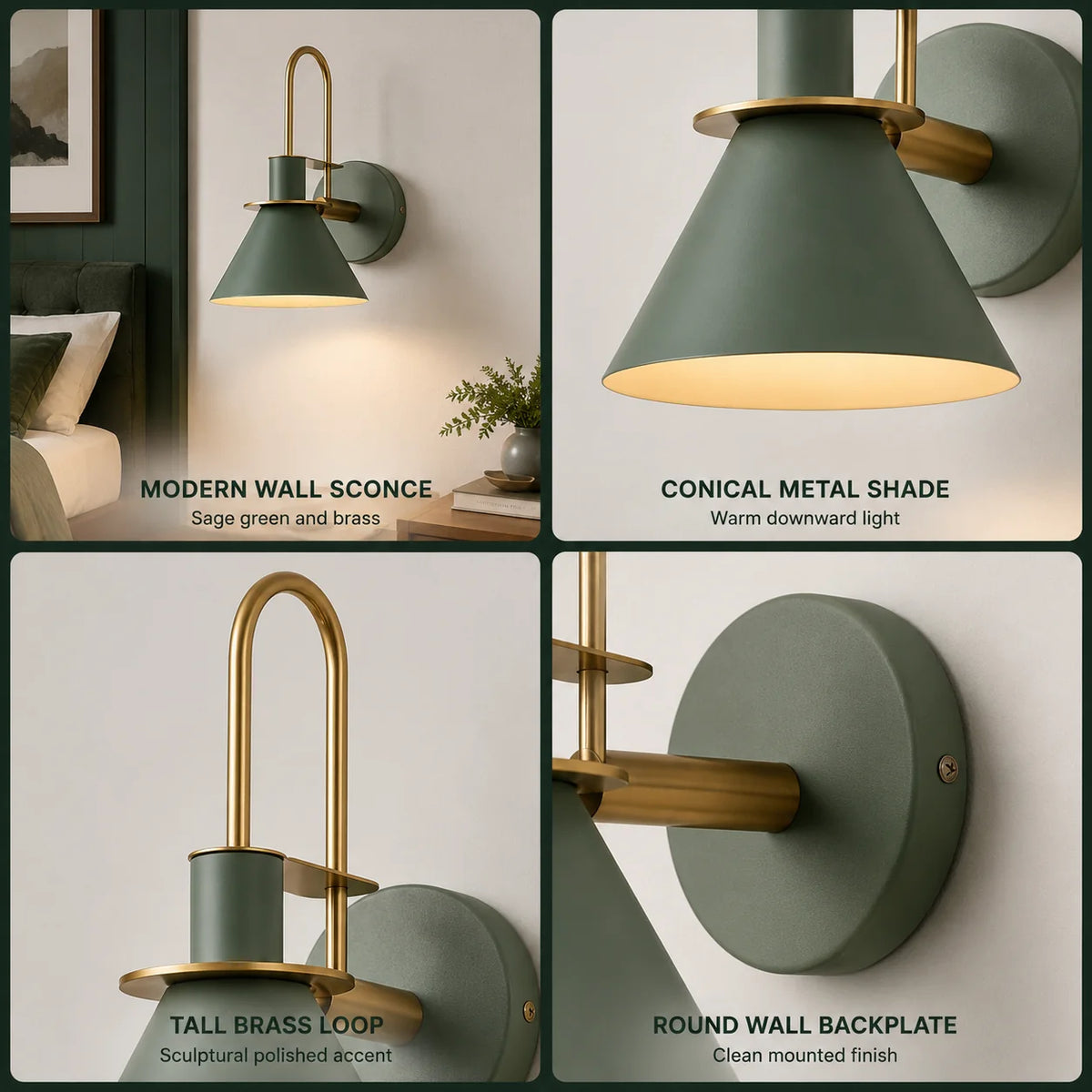 Wall Sconce Metal Cone Shade Curved Arm Downward Focused