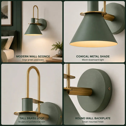 Wall Sconce Metal Cone Shade Curved Arm Downward Focused