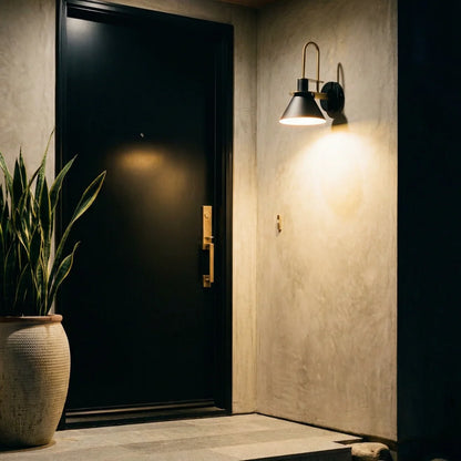 Wall Sconce Metal Cone Shade Curved Arm Downward Focused