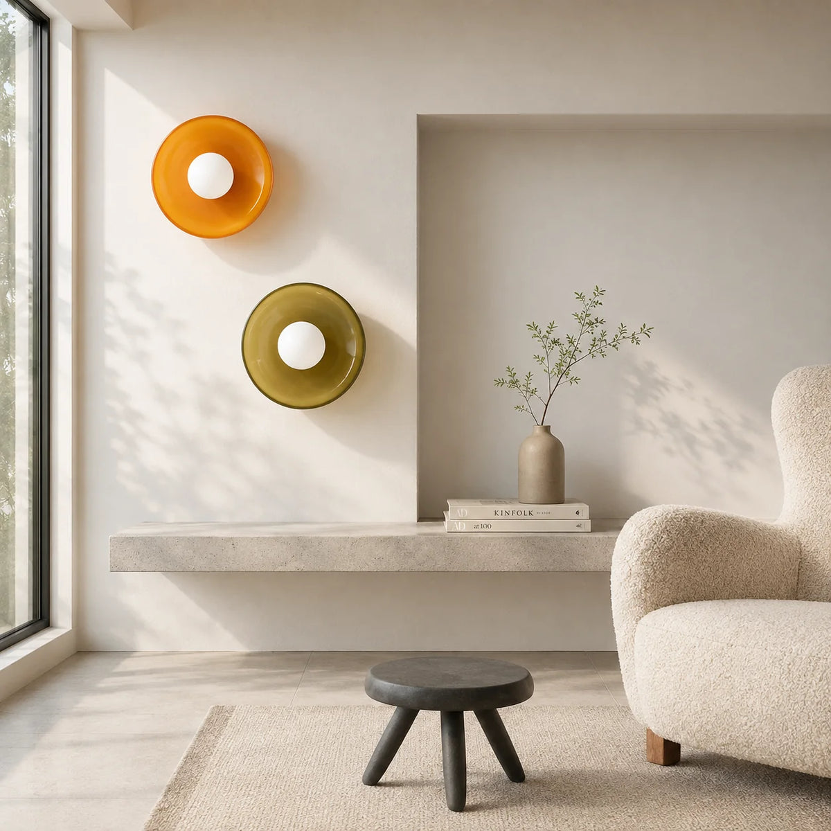 Wall Sconce Mid-Century Colored Glass Ring & Frosted Orb