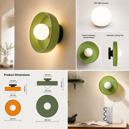 Wall Sconce Mid-Century Colored Glass Ring & Frosted Orb