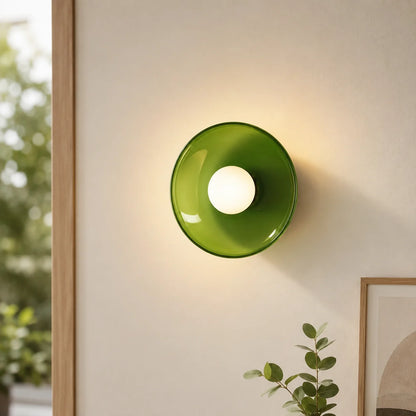 Wall Sconce Mid-Century Colored Glass Ring & Frosted Orb