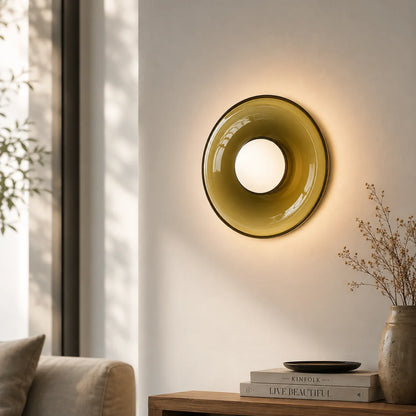 Wall Sconce Mid-Century Colored Glass Ring & Frosted Orb