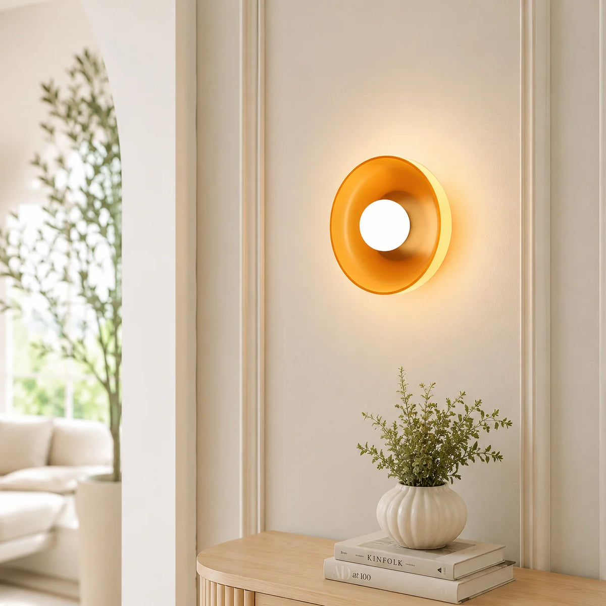 Wall Sconce Mid-Century Colored Glass Ring & Frosted Orb