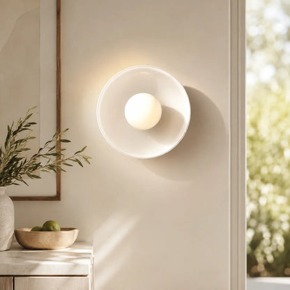 Wall Sconce Mid-Century Colored Glass Ring & Frosted Orb