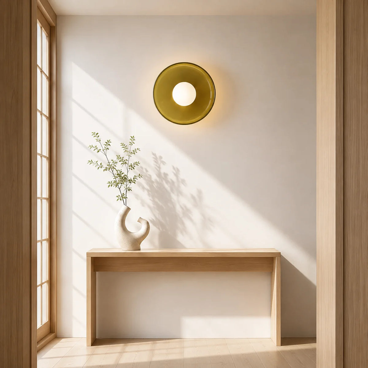 Wall Sconce Mid-Century Colored Glass Ring & Frosted Orb