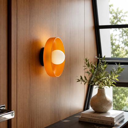 Wall Sconce Mid-Century Colored Glass Ring & Frosted Orb