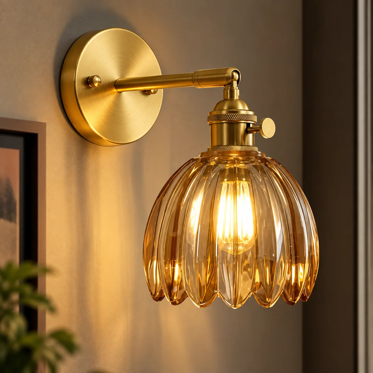 Wall Sconce Petal Glass Shade Brass Mount
