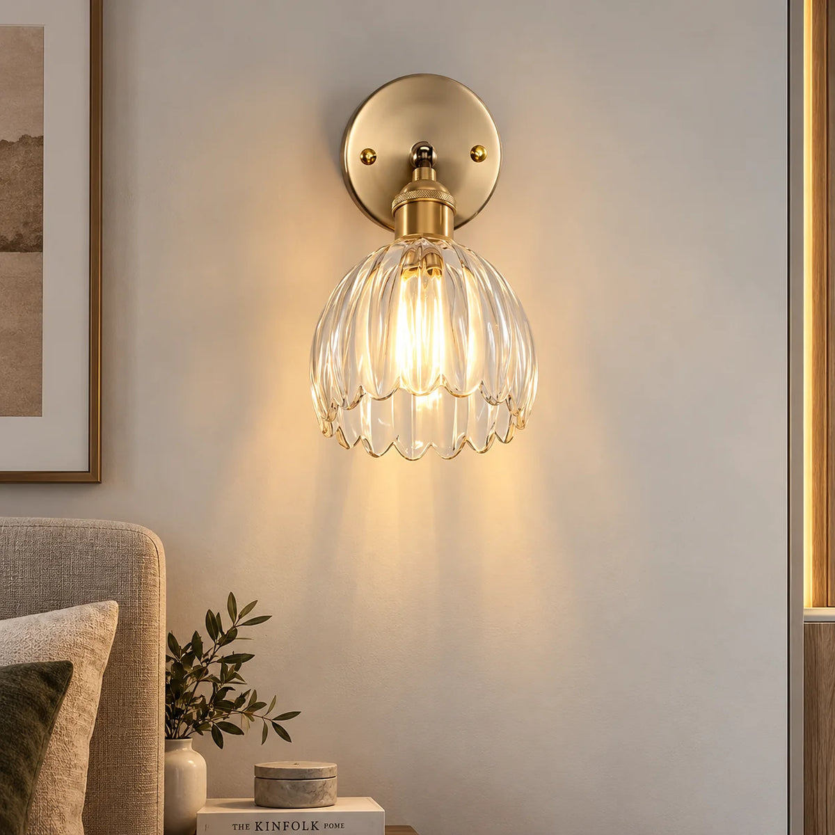 Wall Sconce Petal Glass Shade Brass Mount
