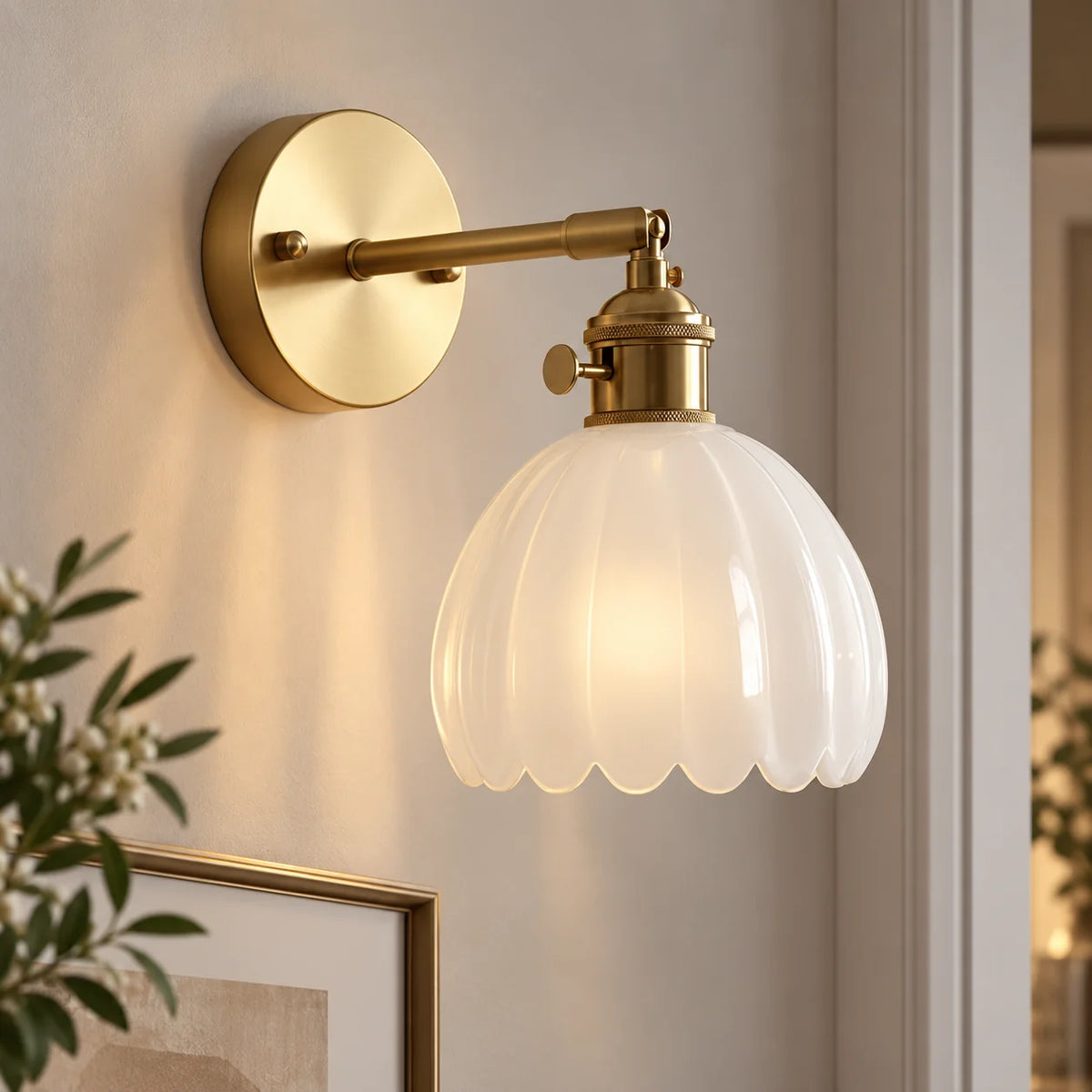 Wall Sconce Petal Glass Shade Brass Mount
